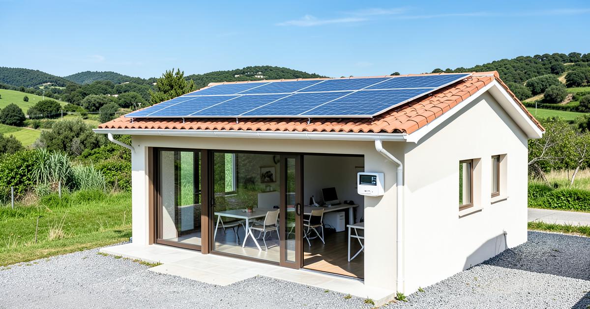 Painéis solares num pequeno edifício comercial português