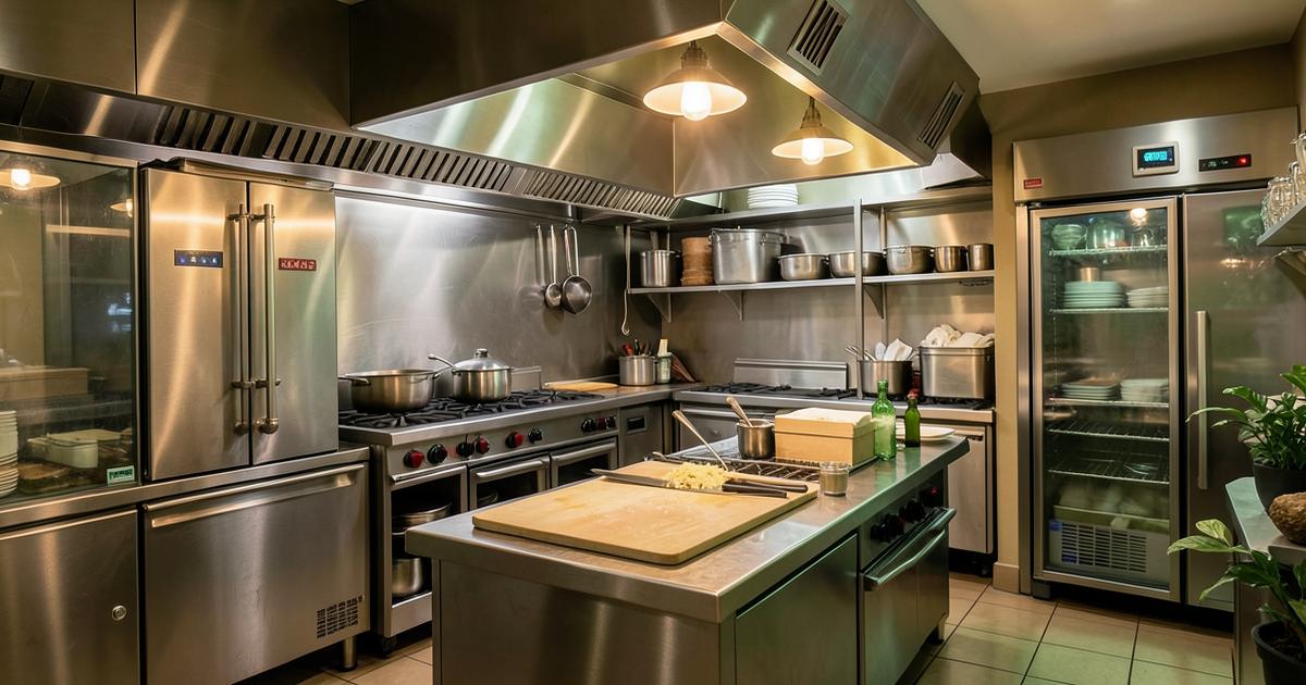 Cozinha profissional eficiente de um restaurante